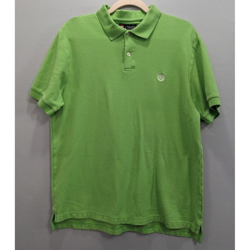 Chaps Green Polo Shirt Men sz‎ Large Golf Classic Preppy 100% Cotton